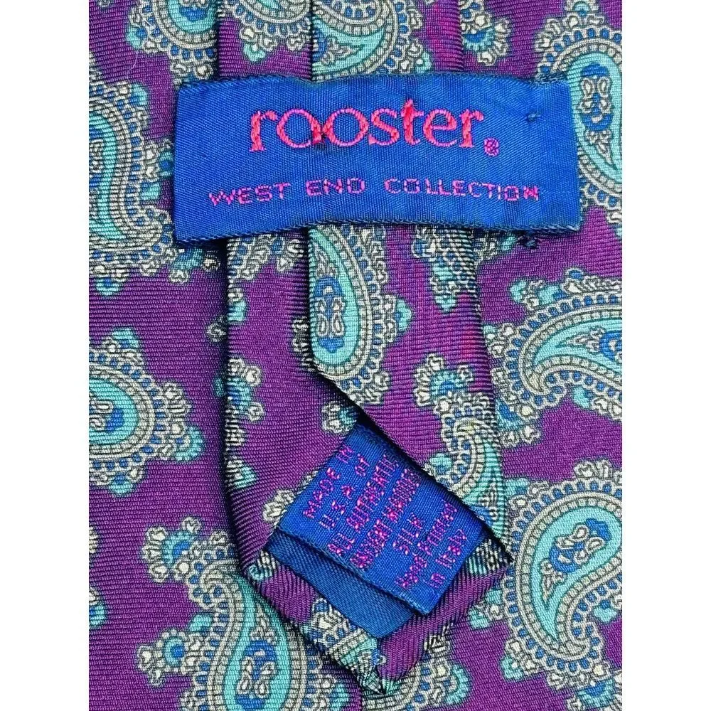 Rooster 100% Silk Tie Burgundy Green Paisley West End Collection 59